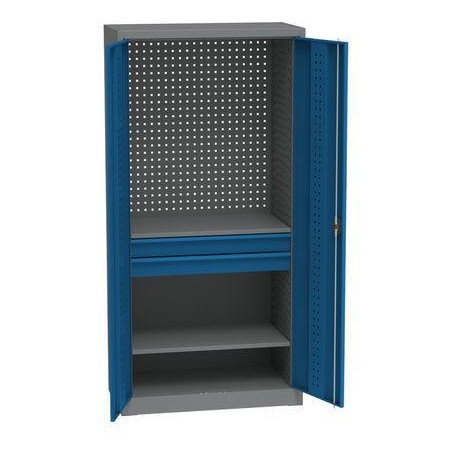 Kovová dílenská skříň na nářadí, 2 zásuvky, 195 x 95 x 50 cm, tmavě šedá/tmavě modrá
