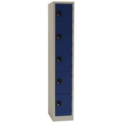 Svařovaná šatní skříň Manutan Scott, 5 boxů, cylindrický zámek, šedá/modrá