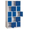 Svařovaná šatní skříň Philip, 15 boxů, cylindrický zámek, šedá/modrá