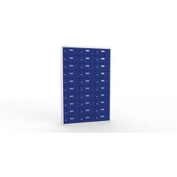 Svařovaná skříň na osobní věci Ron II, 30 boxů, cylindrický zámek, šedá/tmavě modrá