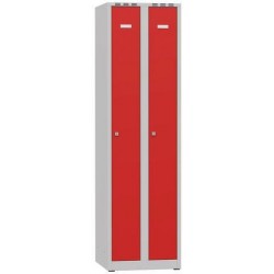 Svařovaná šatní skříň Tom, 2 oddíly, cylindrický zámek, šedá/červená