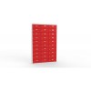Svařovaná skříň na osobní věci Ron II, 30 boxů, cylindrický zámek, šedá/červená