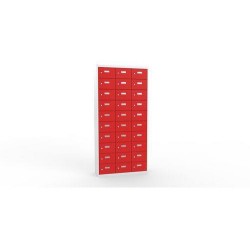 Svařovaná skříň na osobní věci Ron I, 30 boxů, cylindrický zámek, šedá/červená