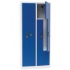 Svařovaná šatní skříň Manutan Carl, dveře Z, 4 oddíly, cylindrický zámek, šedá/modrá