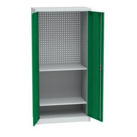 Kovová dílenská skříň na nářadí, 2 police, 195 x 95 x 50 cm, světle šedá/zelená