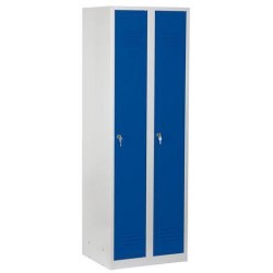 Svařovaná šatní skříň DURO VARIO, šedá/modrá, cylindrický zámek