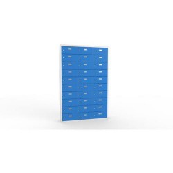 Svařovaná skříň na osobní věci Ron II, 30 boxů, cylindrický zámek, šedá/světle modrá