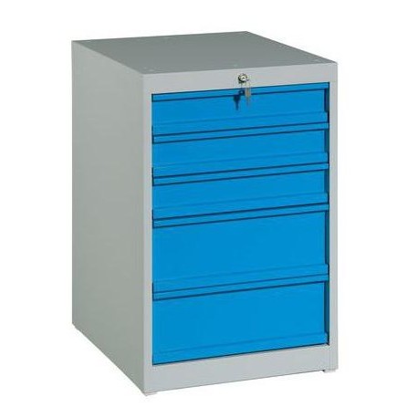Zásuvkový kontejner, 80 x 51 x 59 cm, 5 zásuvek, šedý/modrý