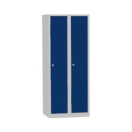 Svařovaná šatní skříň Edward nízká, 2 oddíly, cylindrický zámek, šedá/modrá