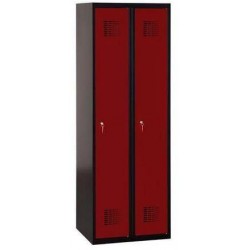 Svařovaná šatní skříň Patrick, 2 oddíly, cylindrický zámek, černá/tmavě červená