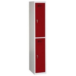 Svařovaná šatní skříň Rafael odlehčená, 2 oddíly, cylindrický zámek, šedá/tmavě červená
