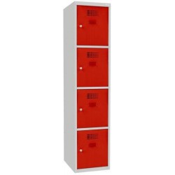 Svařovaná šatní skříň Oskar, 4 boxy, cylindrický zámek, šedá/červená