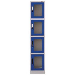 Montovaná šatní skříň Manutan s prosklenými dveřmi, 4 boxy, cylindrický zámek