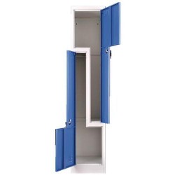 Svařovaná šatní skříň Manutan, dveře Z, 2 oddíly, cylindrický zámek, šedá/modrá