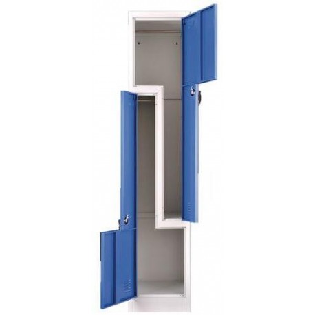 Svařovaná šatní skříň Manutan, dveře Z, 2 oddíly, cylindrický zámek, šedá/modrá