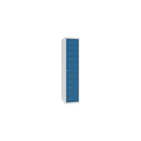 Svařovaná přihrádková skříň Teodor, 1 oddíl, cylindrický zámek, šedá/modrá