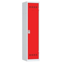 Svařovaná šatní skříň Vinco s mezistěnou, 1 oddíl, 400 mm, cylindrický zámek, šedá/červená