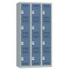 Svařovaná šatní skříň Vinco, 3 sloupce, 12 boxů, 300 mm, otočný uzávěr, šedá/modrá